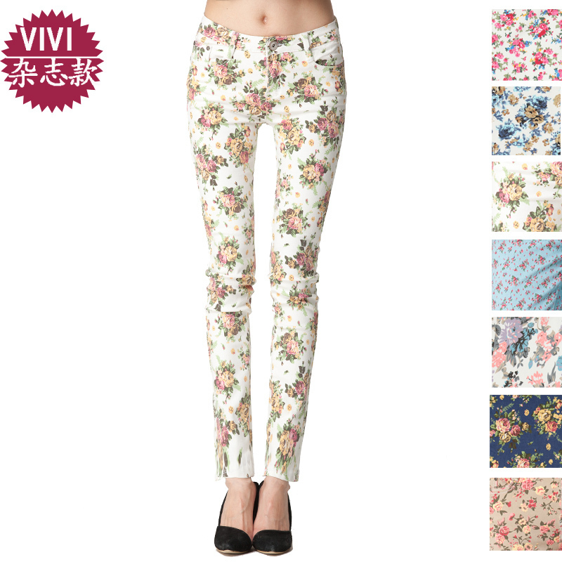 2012 Hot sale New fashion print floral women pants skinny trousers ladies pencil pants Wholesale Free shipping