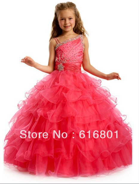2012 Hot Sale New Lovely Princess Organza Beading Layered Ball Dress Flower Girl's Gowns Little Girl's Dresses