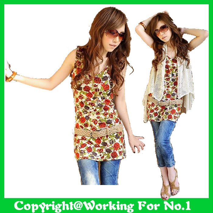 2012 hot sale  the new Rose Print seasons wild long version bottoming vest women fashion clothing wholesale