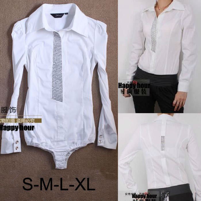 2012 hot sale white blouse new style fashion OL ladies blouses free shipping beading shirts SY0049 S, M, L, XL