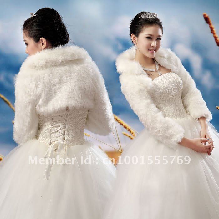 2012 hot sell Ivory Faux Fur Wedding Bridal Wrap/Jacket/Shawl   free shipping