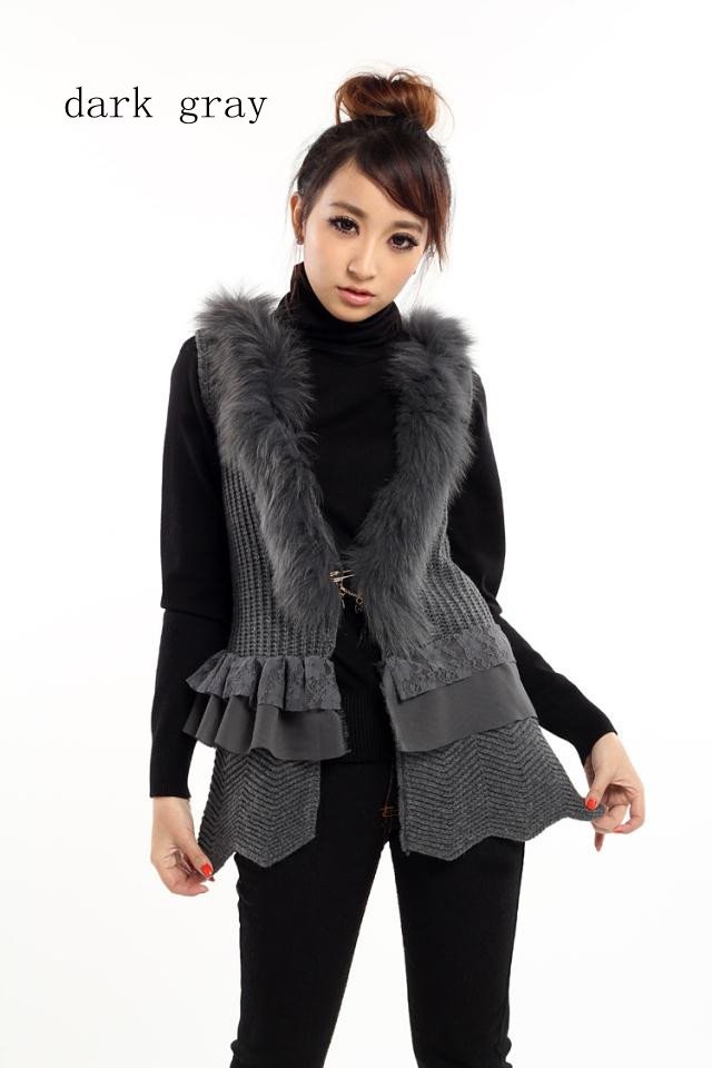 2012 hot sell new Autumn and Winter Women's Faux  furs rabbit  knitted lace Fur vest,Drop shipping,free shipping T058