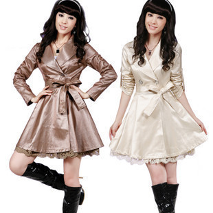 2012 hot-selling autumn women's lace decoration double breasted slim trench dress outerwear lx