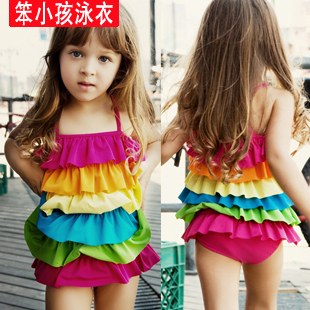 2012 hot-selling child swimwear female one-piece dress female child swimwear rainbow baby swimwear female