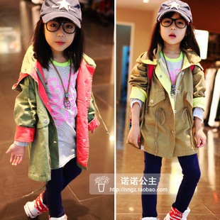 2012 hot-selling children's clothing female child elegant fresh handsome washed cotton fabric medium-long trench outerwear