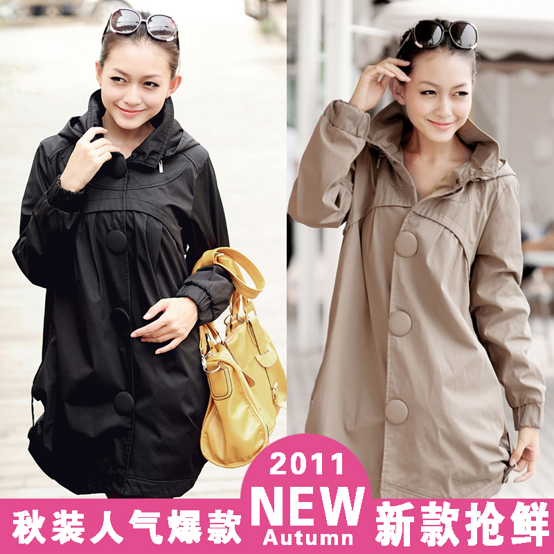 2012 hot-selling fashion trench women's elegant cool cloth button with a hood washed cotton trench