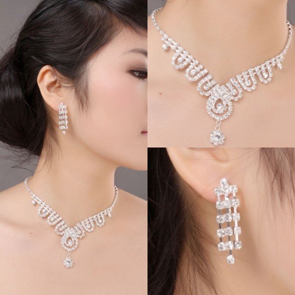 2012 Hot Selling God-Look Magnifient Rhinestone Wedding Necklace And Earring Sets XL-012