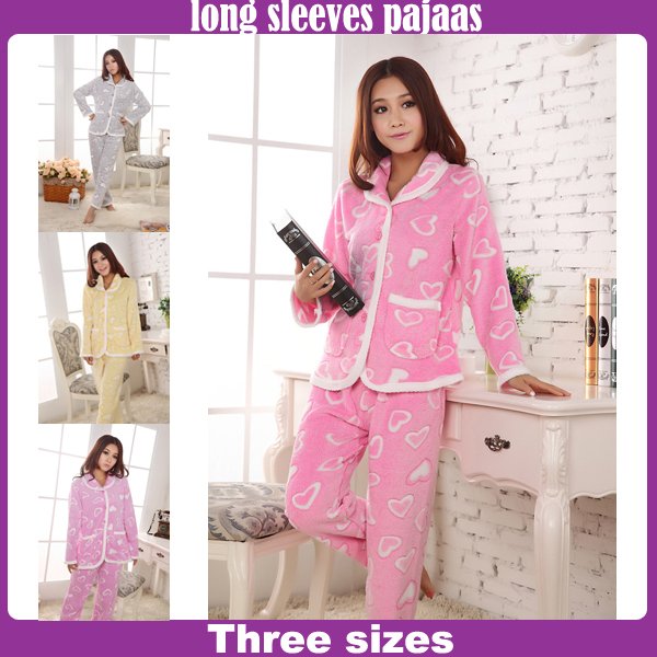 2012 hot-selling heart Women's coral fleece pajamas sleep sets/ fashion nightgowns sets