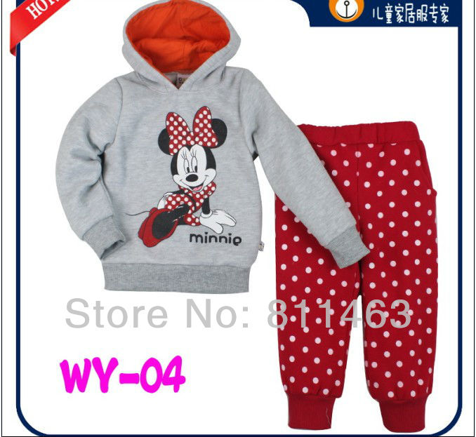 2012 hot selling kids cartoon minnie  winter thicker hoodies with hat & fur # WY-04/ wholesale / free shipping