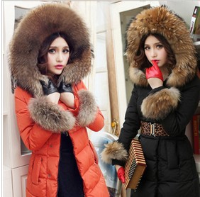 2012 hot-selling large luxurious fur collar slim women medium-long  coat, fur  jacket,warm overcoat