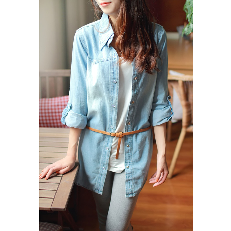 2012 hot-selling light color denim shirt long-sleeve pearl button female loose