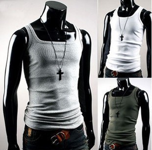 2012 hot-selling male square collar thread sports tight vest elastic 100% cotton undershirt summer fitness vest
