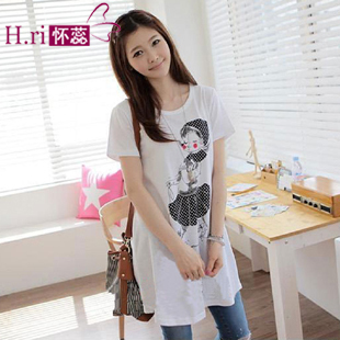 2012 hot-selling medium-long maternity summer white short-sleeve T-shirt girl maternity top 9060