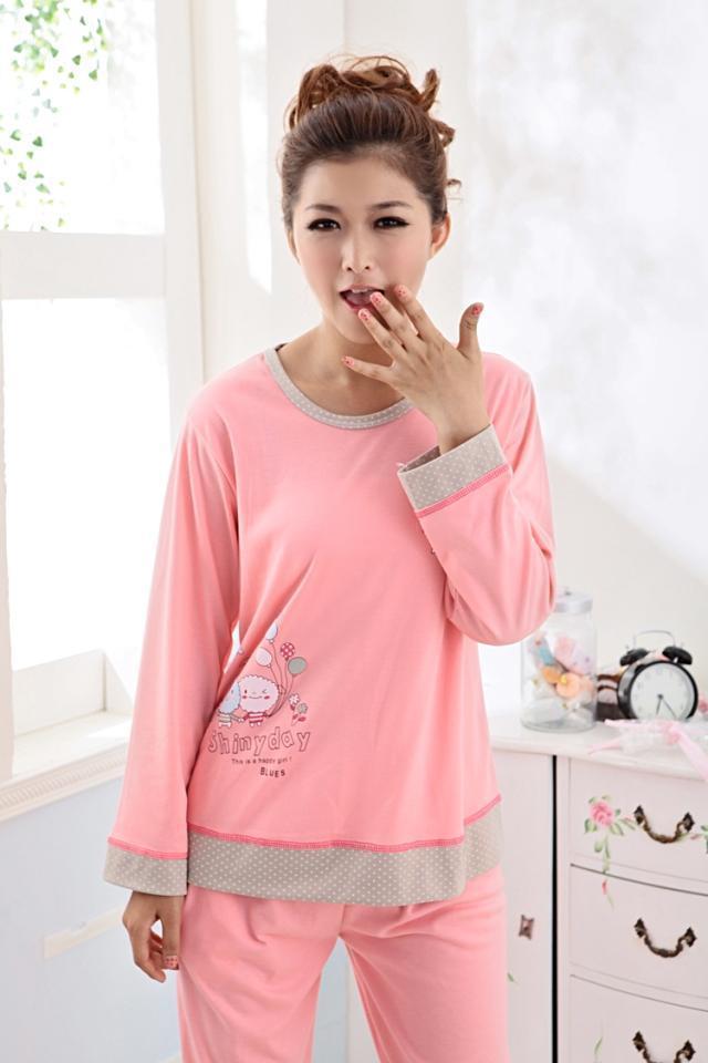2012 hot-selling spring and autumn cartoon seven earners women's knitted cotton long-sleeve sleepwear lounge set