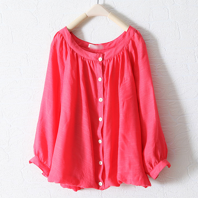 2012 hot-selling spring short design o-neck long-sleeve loose solid color shirt female wc975
