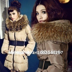 2012 hot-selling ultra large luxurious fur collar slim women medium-long down coat,real fur down jacket,warm overcoat,retails