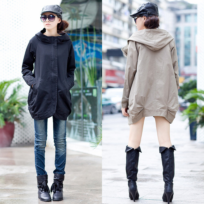 2012 hot-selling women's round swing casual big collar 100% cotton with a hood women's medium-long trench