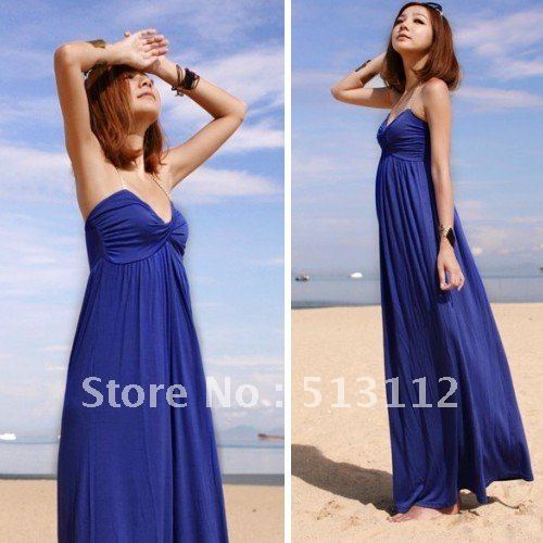 2012 Hot Selling Women Summer Halter Mercerized cotton dress bohemian maxi dresses new fashion CQ0011 Blue free shipping