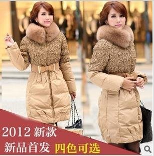 2012 Hot style Stand-up Collar Slim Temperament Fox Fur Length Down Jacket For Women+Free shipping
