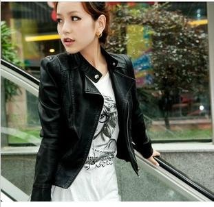 2012 Hot style Turn-down Collar  Short style women leather jacket, free shipping