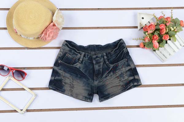 2012 Hot Summer Jeans Shorts For Women Hole Decoration Studded Shorts Deep-blue Color WF13010402
