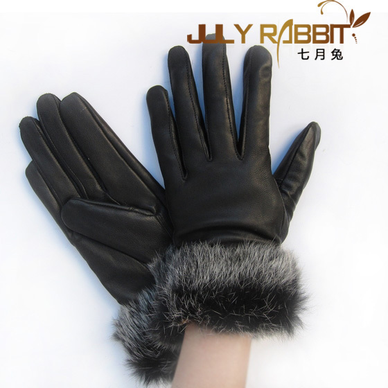 2012 Hot!Winter women's sheepskin thermal gloves rabbit fur genuine leather gloves,free shipping