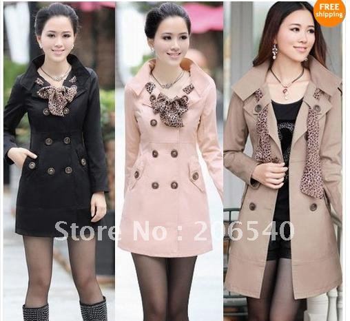 2012 HOT Womens Lady Double-Breasted Long Trench Jacket Scarf Coat Outwear M-XXL