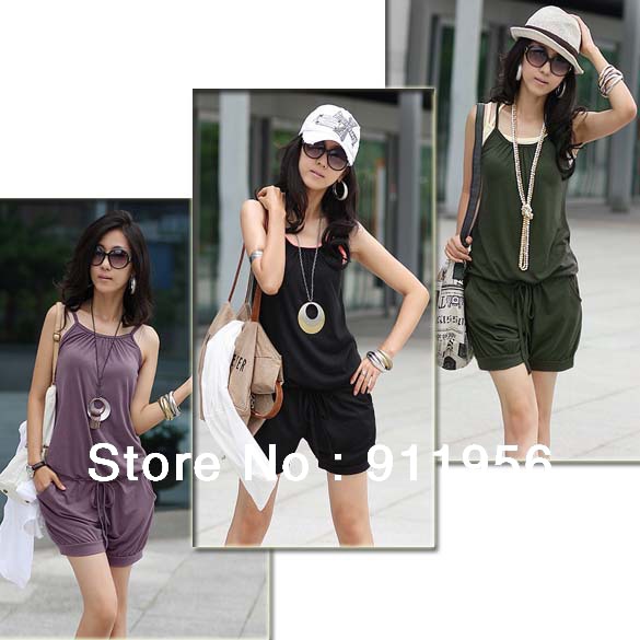 2012 hotselling Women Sleeveless Romper Strap Short Jumpsuit Scoop 3 Colors White, Black,Purple free shipping #57