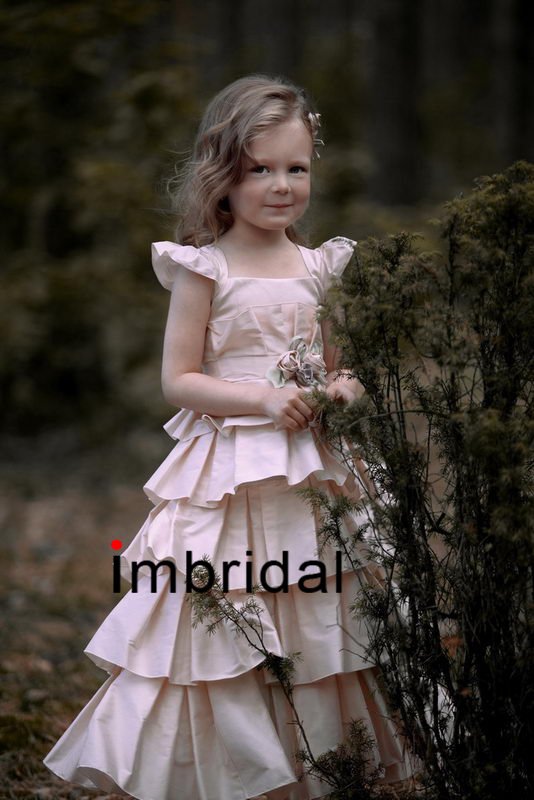 2012 (imbridal) Beautiful Flower Girl Dress 2012 Party Gown Tiers Square Neckline Size Free New