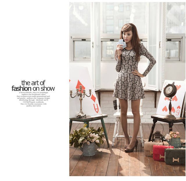 2012 Japanese Style Autumn New Fashion  Long Sleeve Lace Elegant Dress