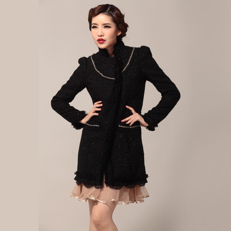 2012 jkv autumn and winter slim lace wool outerwear wool coat female vintage trench