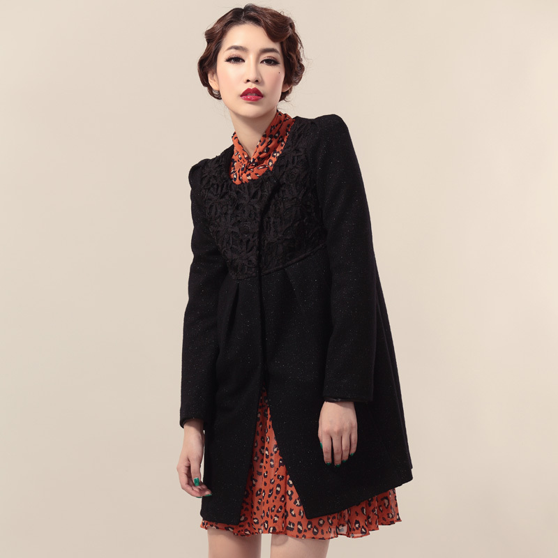 2012 jkv autumn and winter trench cutout fashion woolen overcoat outerwear female