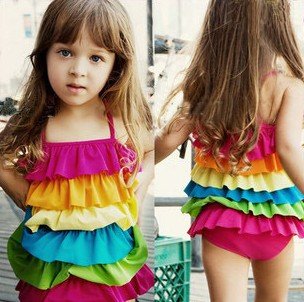 2012 kid rainbow bikini 4~8T sweety child swimsuit lovely girl costumes mini summer swimwear fashion children beachwear