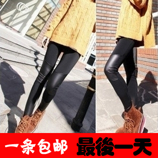 2012 knee symmetrical patchwork faux leather fashion legging personalized legging