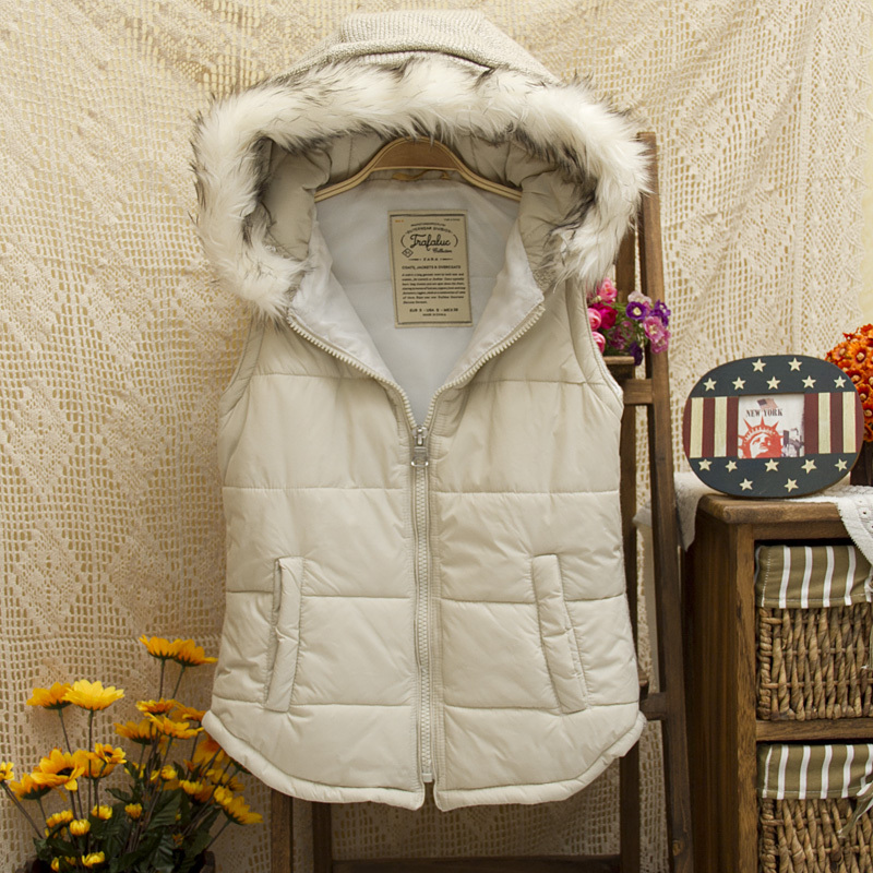 2012 knitted yarn patchwork solid color with a hood wool collar vest female thickening vest