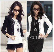 2012 korea new design fall jacket/ fashion rivet decoration suitable full sleeve spring and autumn short woman coat