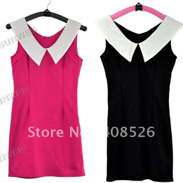2012 Korean Fashion Women Sleeveless Double V Neck Summer Tunic Short shirt Cotton Mini Dress free shipping 7009