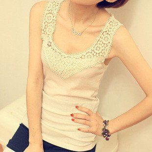 2012 Korean New Spring Hollow women's Lace tanks,Hook Flower Vest, FASHION lady Rib Cotton vest