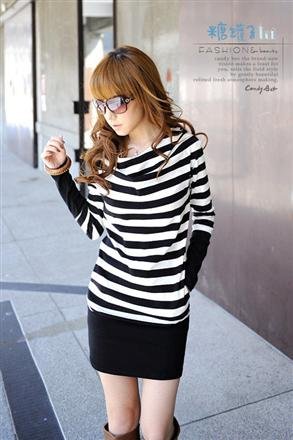 2012 Korean new summer  ladies bottoming shirt  fashion zebra stripes cultivating long-sleeved brought down  dress women coat