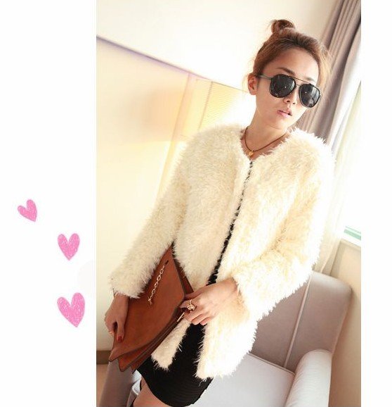 2012 Korean Style Lady Faux Lamb Fur Coat,women's fur vests Three Quarter O-Neck Collar Free Shipping