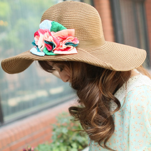 2012 Korean version of the new three-dimensional flowers flanging Dayan Mao beach hat     Free shipping