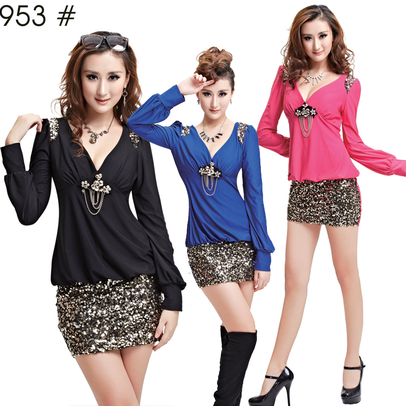 2012 ktv work uniforms elastic paillette long-sleeve dress