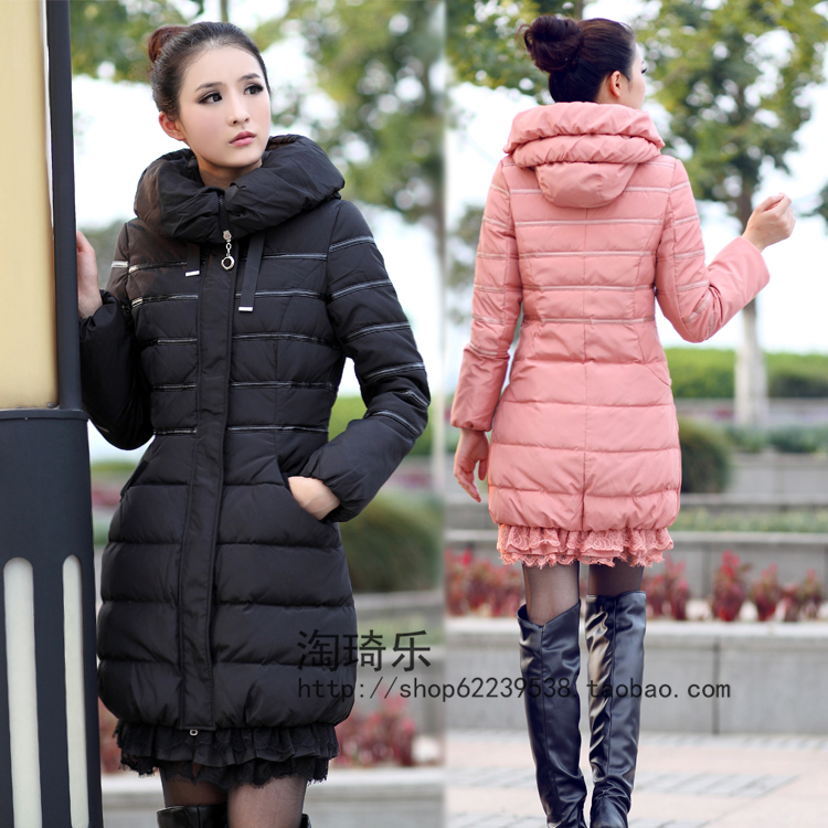 2012 lace decoration medium-long slim down coat female plus size xxl