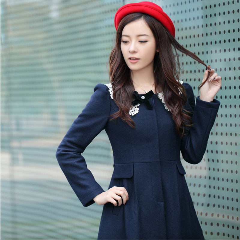 2012 lace fashion slim elegant wool trench coat outerwear