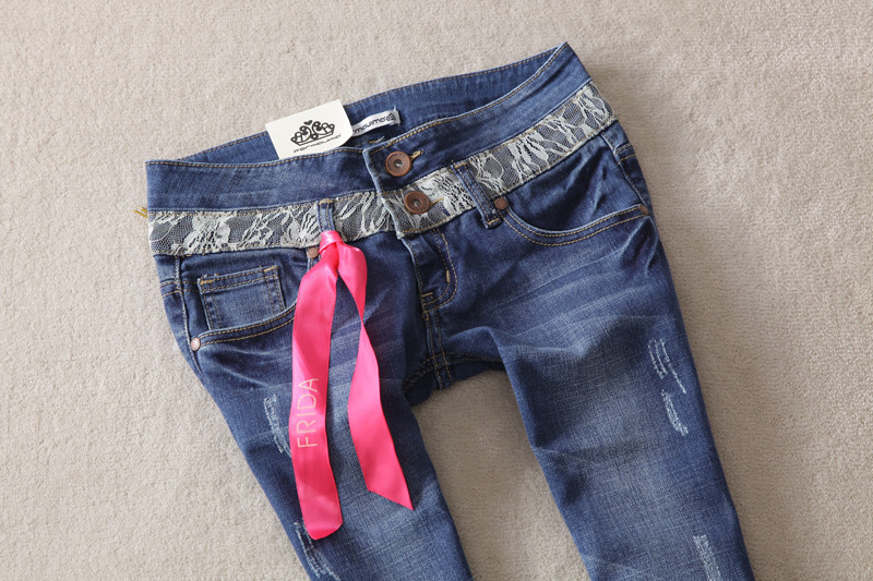 2012 lace patchwork tight butt-lifting skinny female thin fashion women jeans,women pants,6 size,free shipping