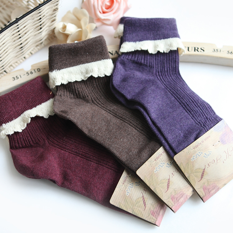 2012 lace roll up hem stripe paragraph autumn women's socks short socks dw227