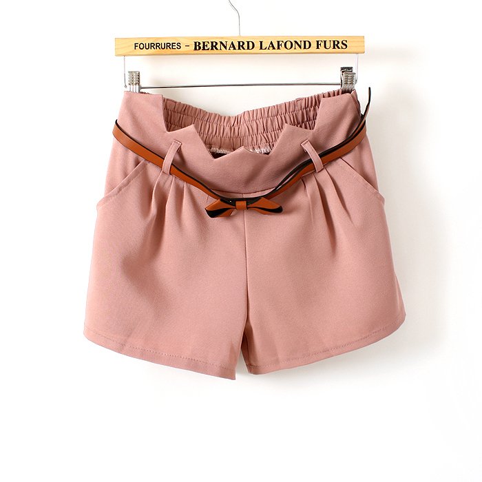 2012 lacing belt elastic waist shorts female all-match solid color shorts with belt
