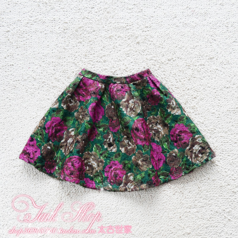 2012 ladies vintage big flower woolen bust skirt high waist medium skirt small puff skirt Leather