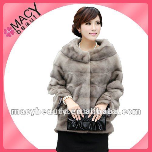 2012 Lady fashion real mink fur coat with stripe Grey CF-1006