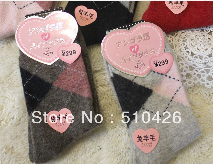 2012 Lady ShuangLing lattice socks rabbit wool socks free shipping